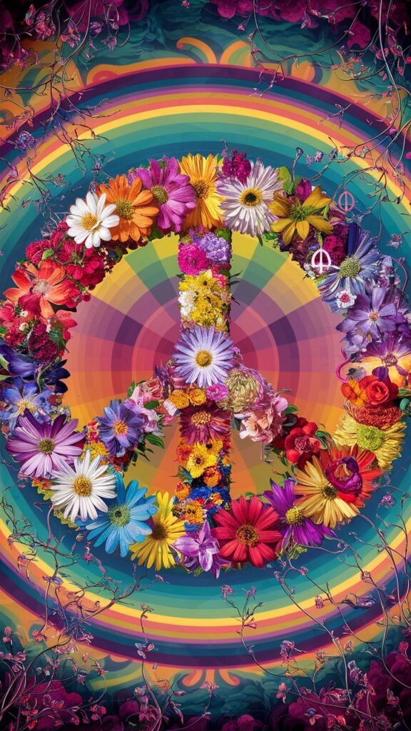 multicolored flowers for peace sign