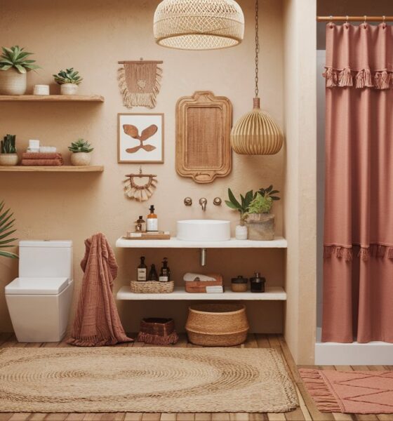 a cozy boho bathroom