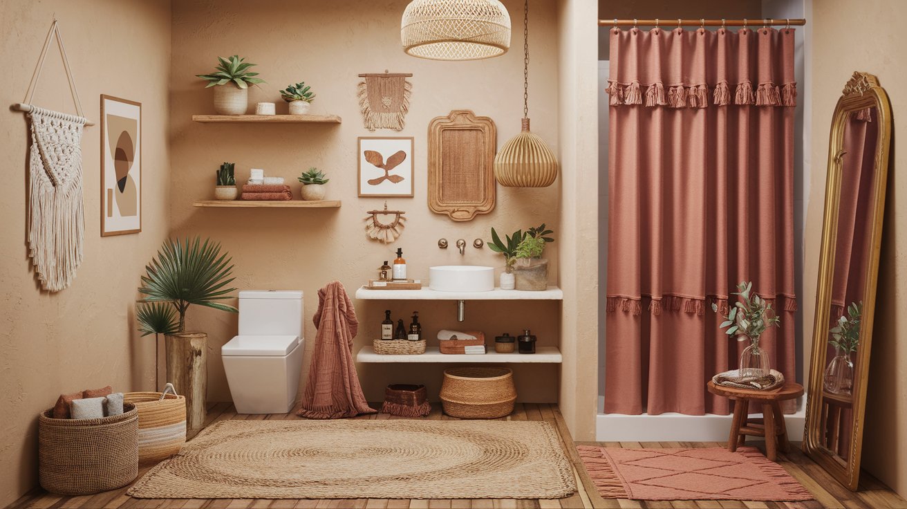 a cozy boho bathroom