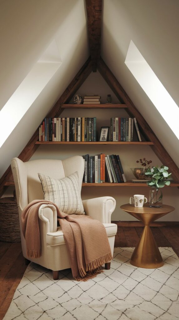 attic home office with reading nook