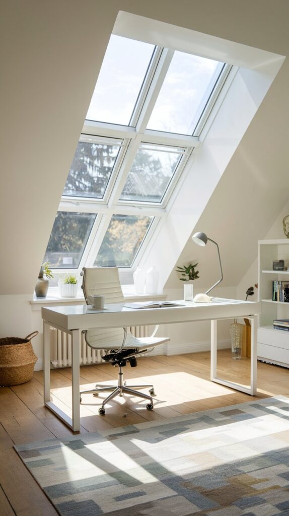 attic home office with skylight