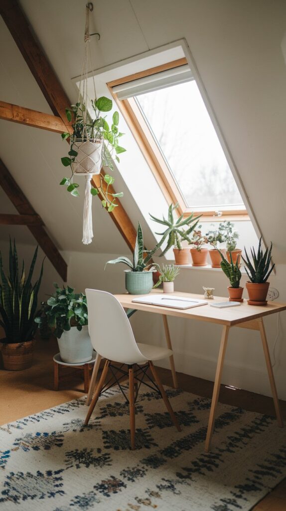 greenery in attic home office