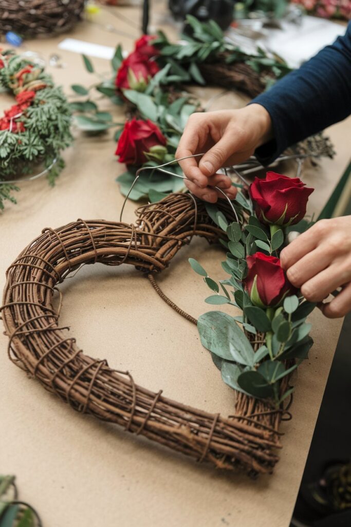 heart shaped wreath for valentines day decor