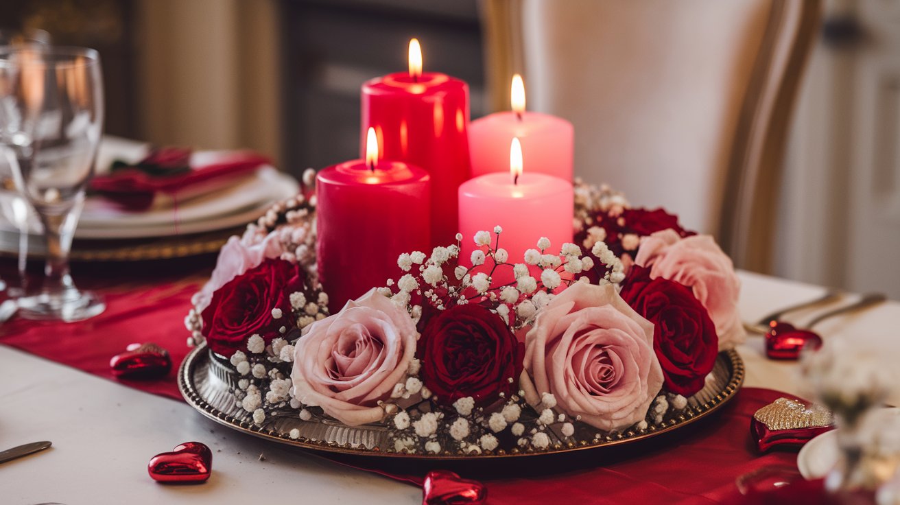 romantic candle centerpiece with roses