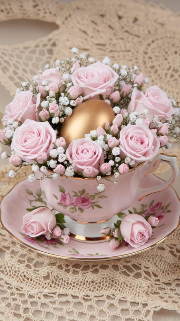 easter teacup arrangement