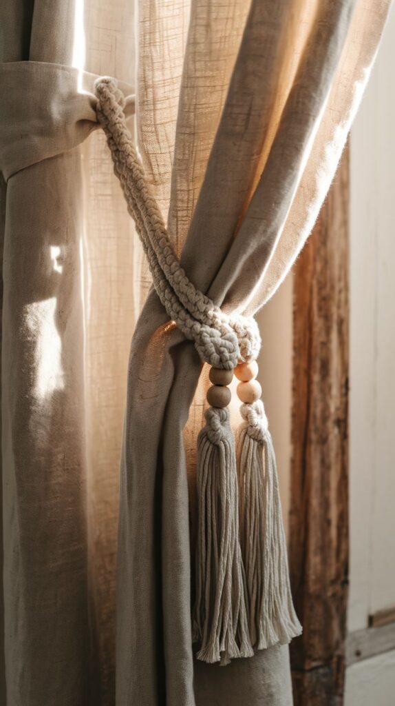 macrame curtain tiebacks