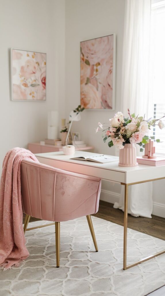 power of pink in feminine home office