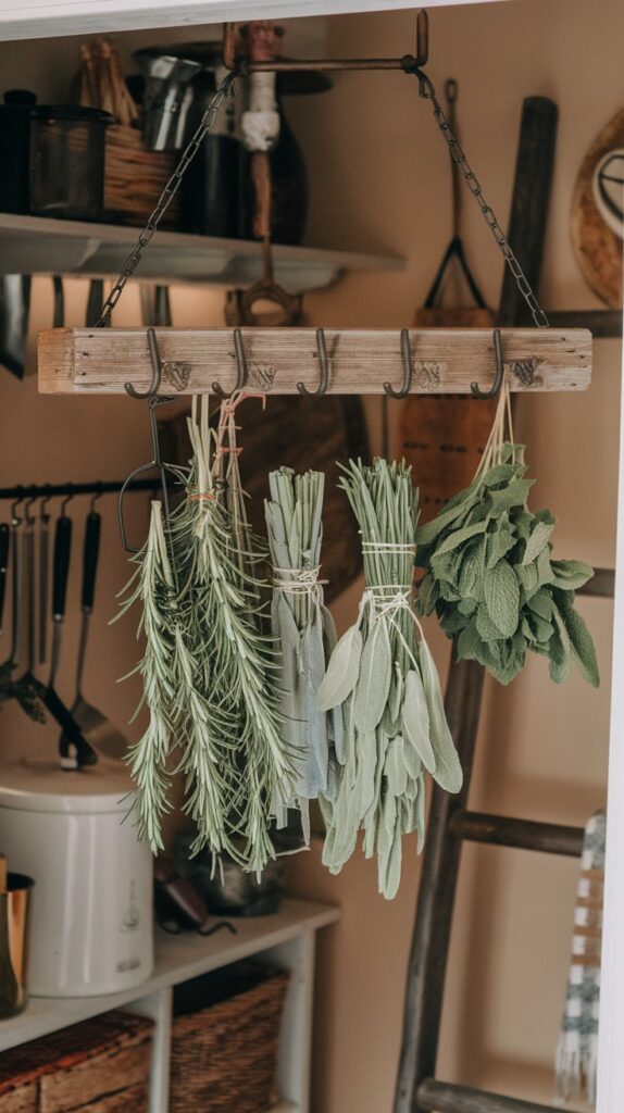 repurposed barnwood herb drying rack