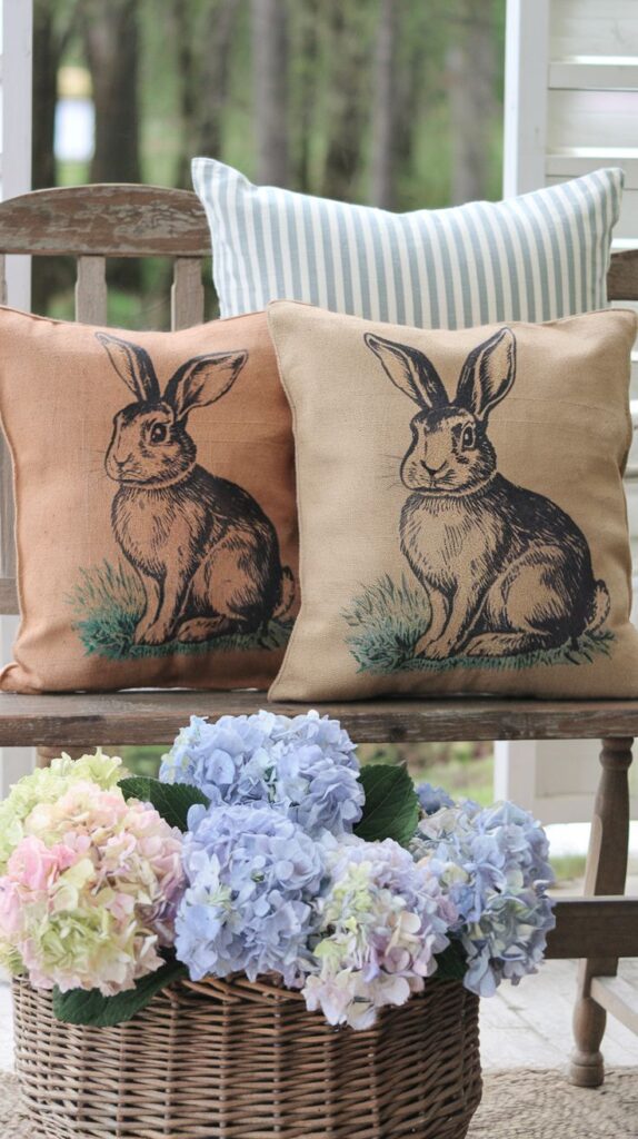 rustic bunny feed sack pillows