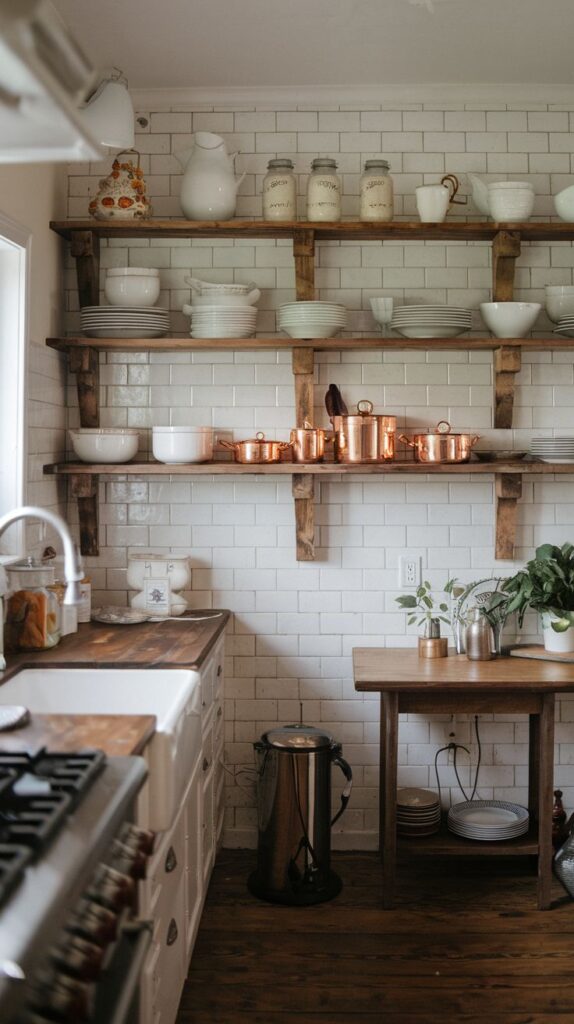 rustic open shelving