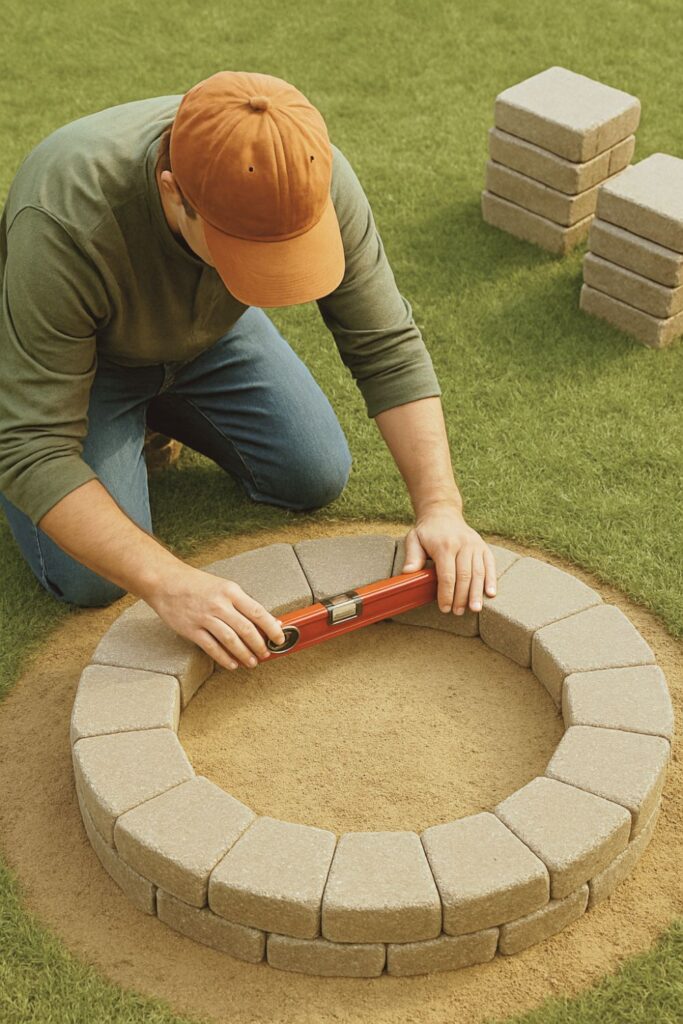 leveling the diy firepit for backyard