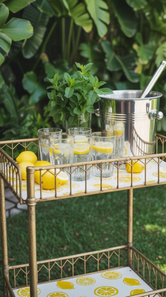 vintage metal cart turned bar cart
