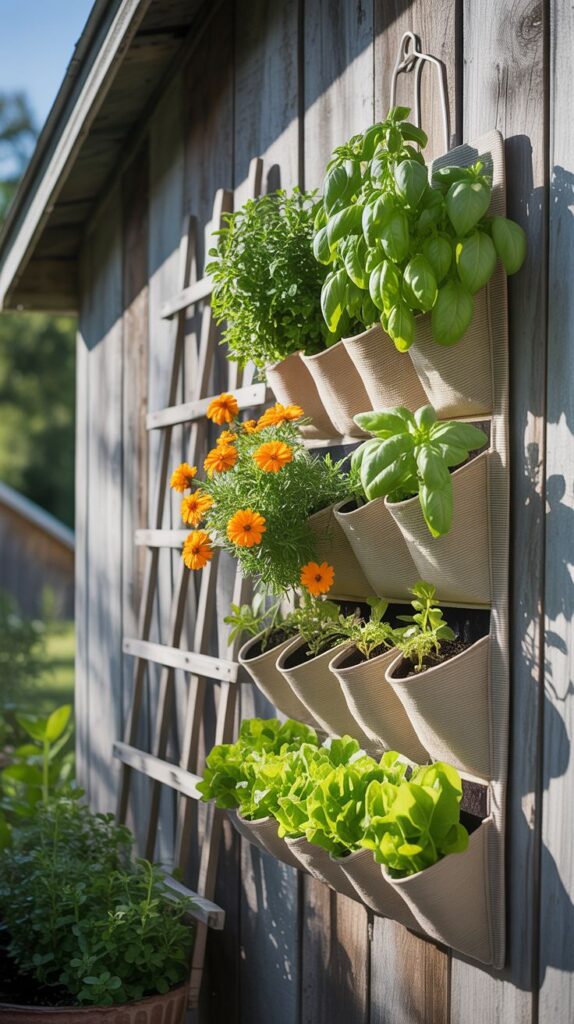 wall of pouches vertical garden