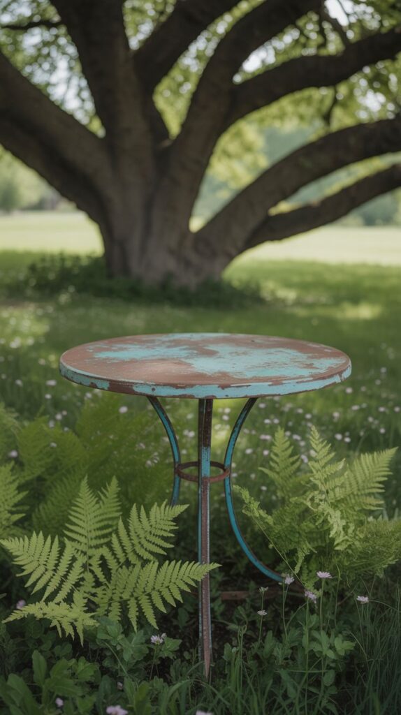 weathered metal bistro table for repainting