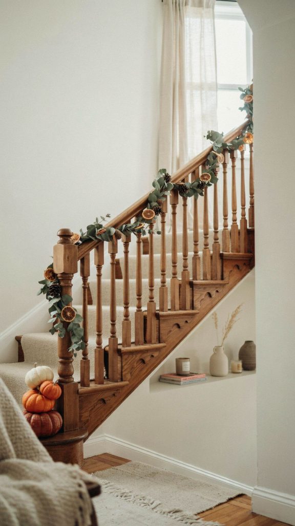 drape garlands down the stair rail and across doorways