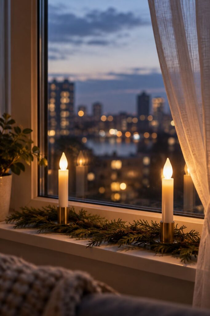 line the windowsill with lights