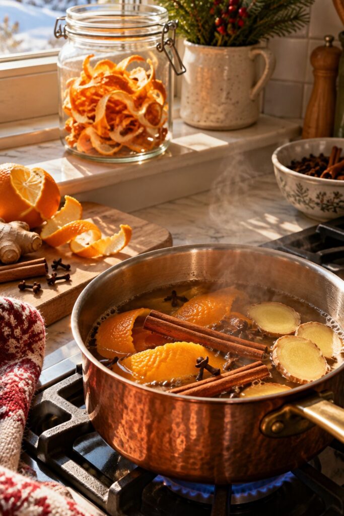 saved orange peel with clove and ginger